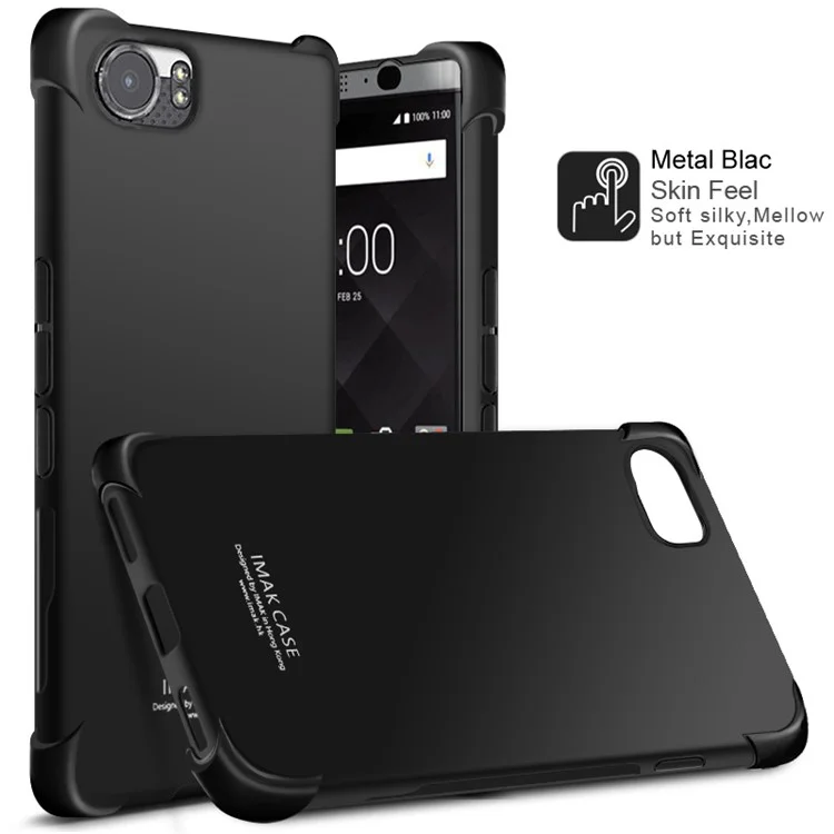 IMAK Silky Anti-drop TPU Mobile Case + Screen Protector Skin Film for BlackBerry Keyone / DTEK70 - Metal Black