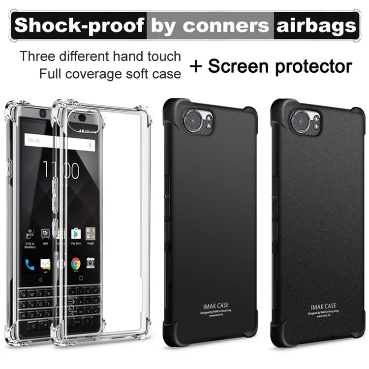 IMAK Silky Anti-drop TPU Mobile Case + Screen Protector Skin Film for BlackBerry Keyone / DTEK70 - Metal Black