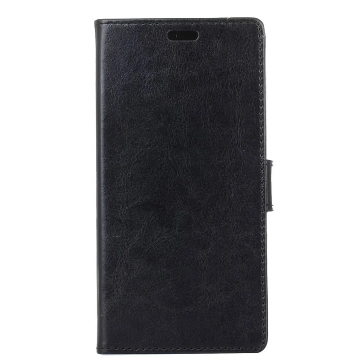 Crazy Horse Stand Wallet Magnetic Leather Cell Phone Case for BlackBerry Motion - Black