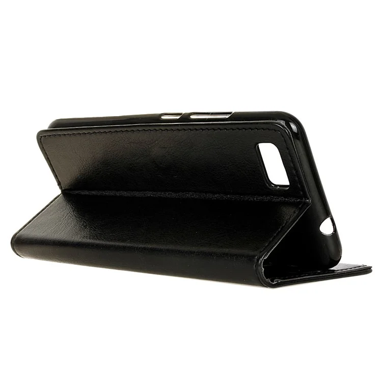 Crazy Horse Stand Wallet Magnetic Leather Cell Phone Case for BlackBerry Motion - Black