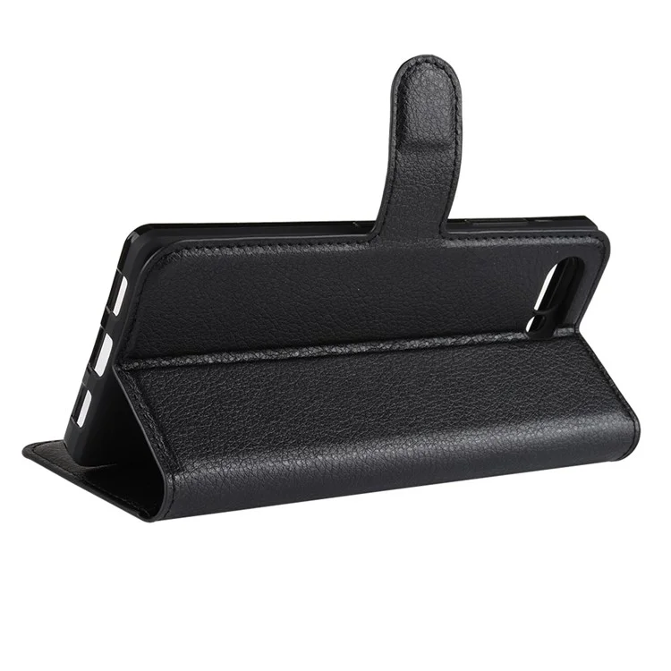 Litchi Textur Wallet Stand Leder Telefon Fall Für Blackberry Key2 - Schwarz