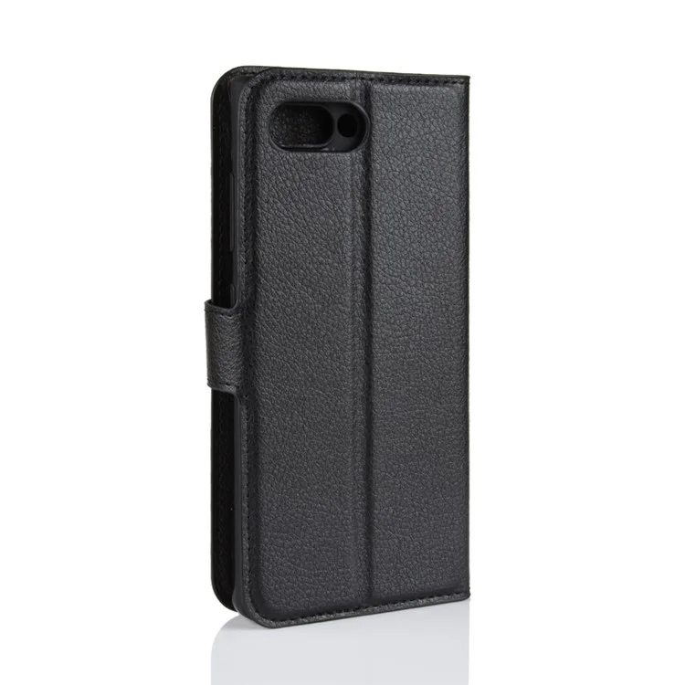 Litchi Textur Wallet Stand Leder Telefon Fall Für Blackberry Key2 - Schwarz