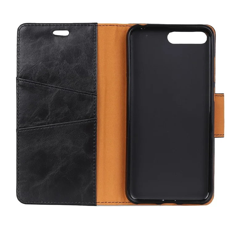 Crazy Horse Texture Split Leather Wallet Protective Case for BlackBerry Key2 - Black