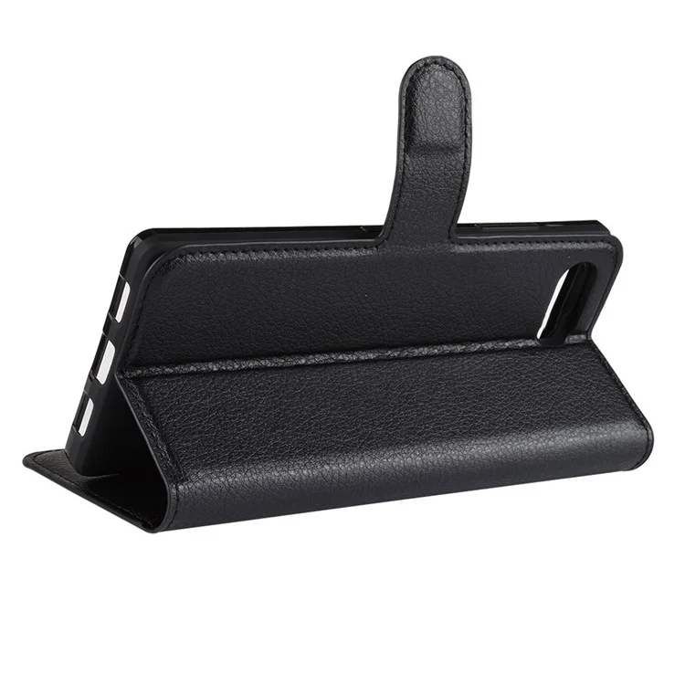 Litchi Skin PU Leather Magnetic Wallet Stand Phone Cover per BlackBerry KEY2 LE - Nero