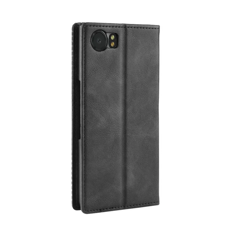 Vintage Style Auto-absorbed PU Leather Mobile Cover with Wallet Stand for BlackBerry Keyone - Black