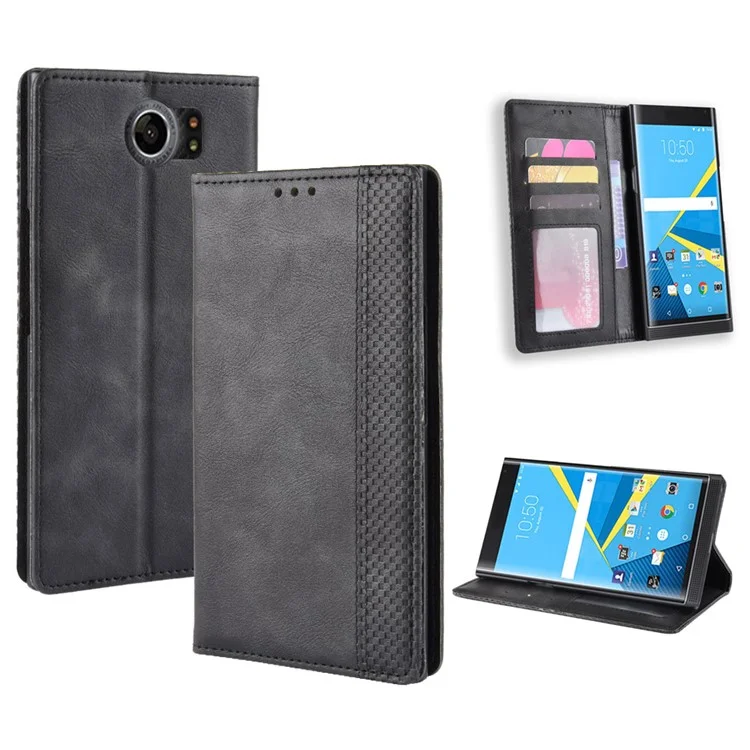 Vintage Style PU Leather Mobile Phone Case Accessory for BlackBerry Priv - Black