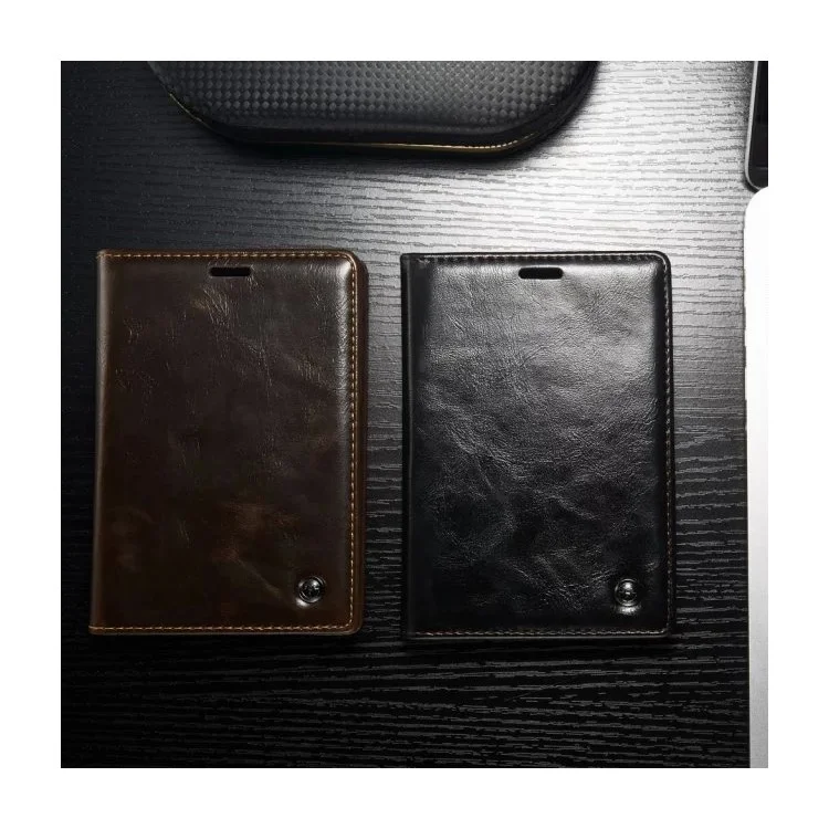 CASEME for BlackBerry Passport Silver Edition Oil Wax Leather Flip Case - Black