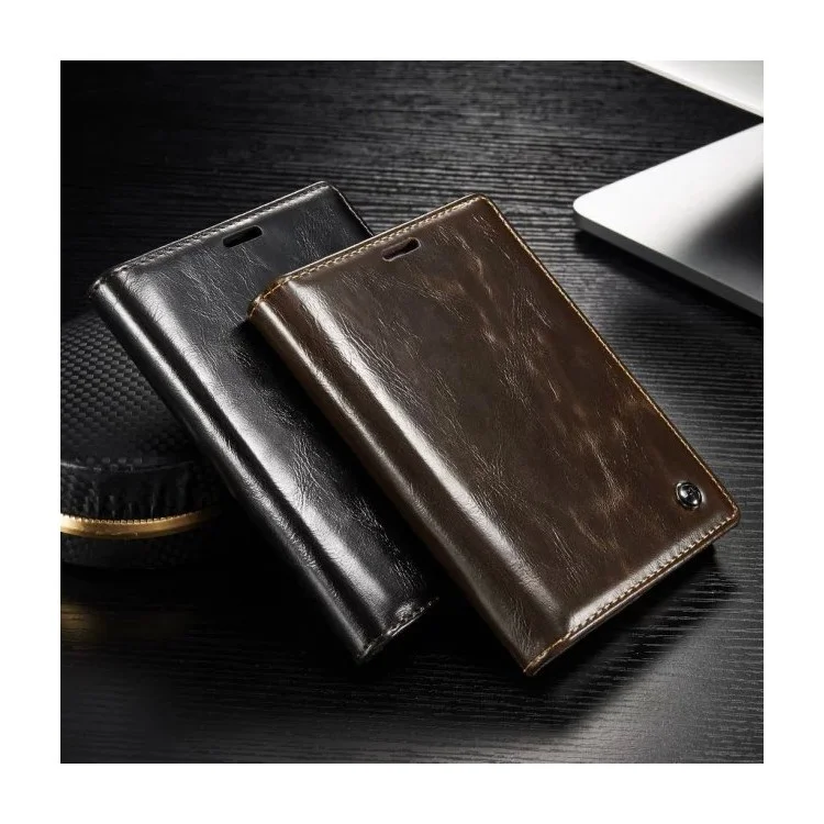CASEME for BlackBerry Passport Silver Edition Oil Wax Leather Flip Case - Black