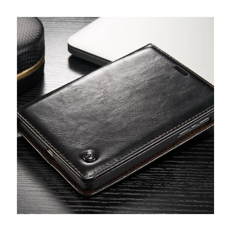 CASEME for BlackBerry Passport Silver Edition Oil Wax Leather Flip Case - Black