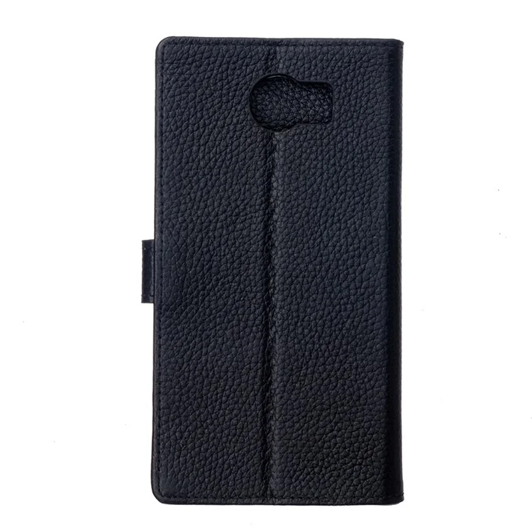 Litchi Genuine Leather Wallet Case Cover for BlackBerry Priv - Black