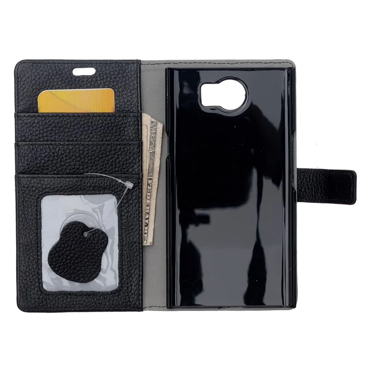 Litchi Genuine Leather Wallet Case Cover for BlackBerry Priv - Black