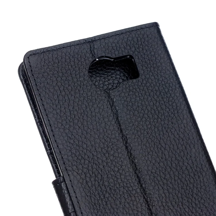 Litchi Genuine Leather Wallet Case Cover for BlackBerry Priv - Black