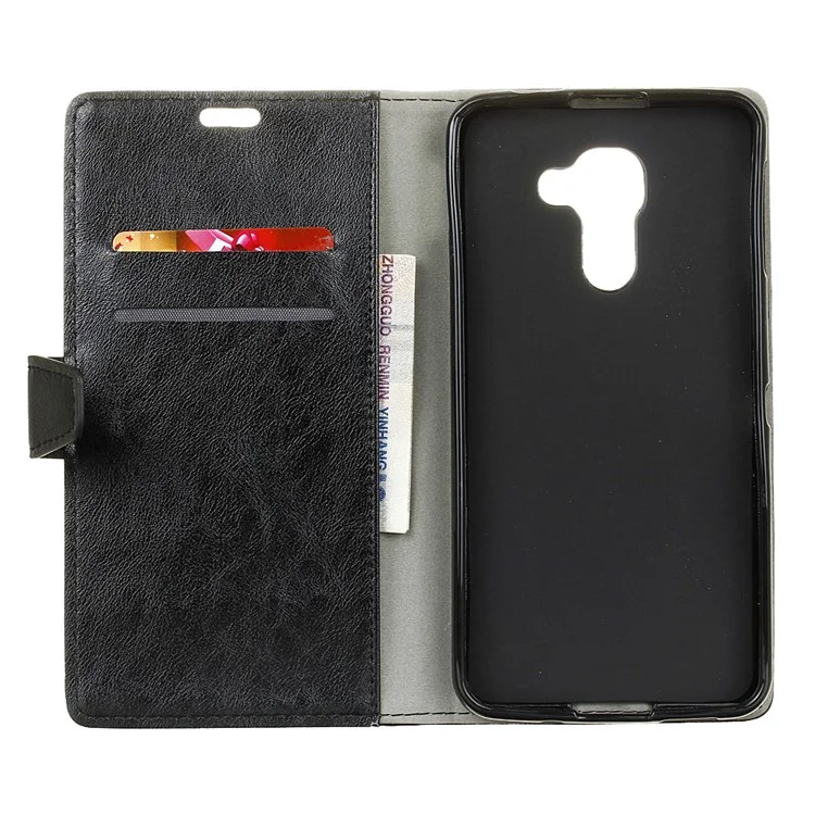 Crazy Horse Wallet Leather Stand Case for BlackBerry DTEK60 - Black