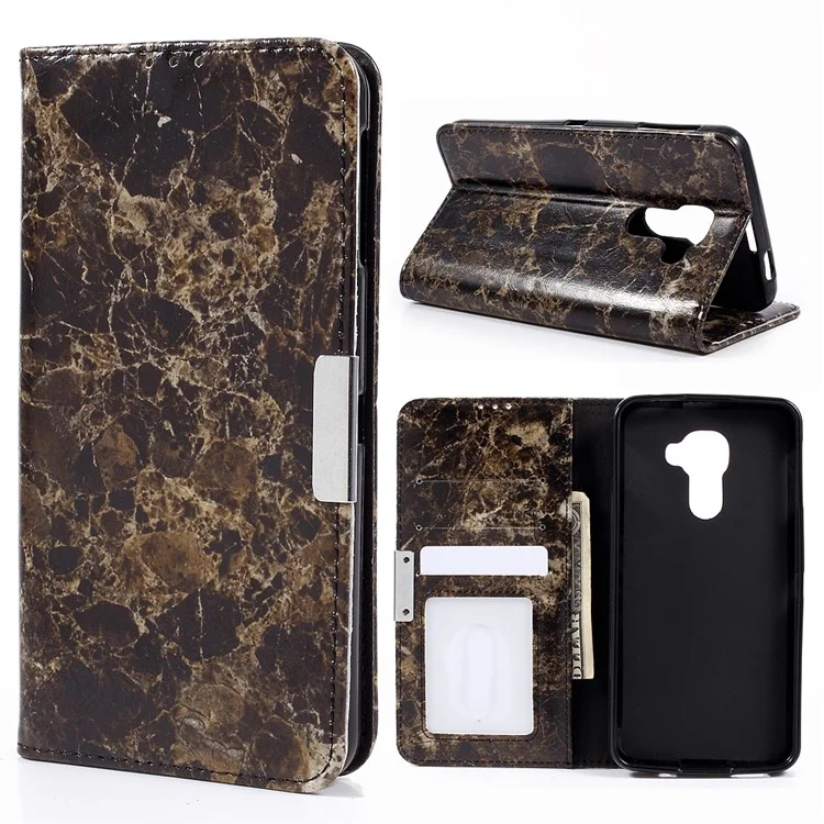 Marble Texture Leather Wallet Case for BlackBerry DTEK60 - Black