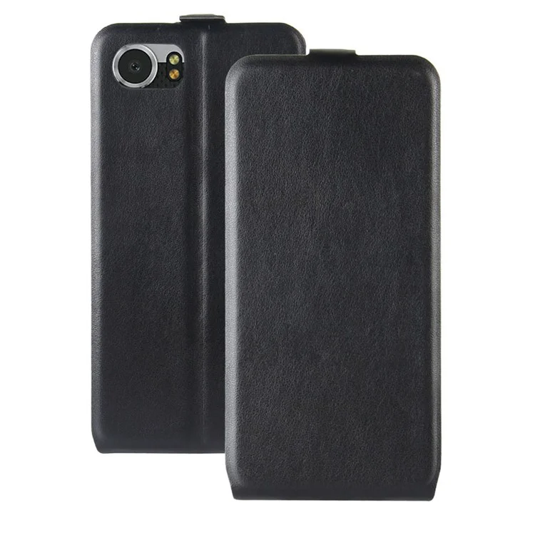 Crazy Horse Grain Vertical Flip Leather Phone Casing for BlackBerry Keyone - Black