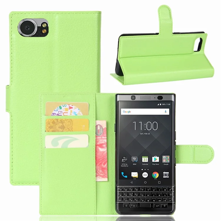 Litchi Grain Wallet Leather Mobile Phone Case for BlackBerry Keyone - Green