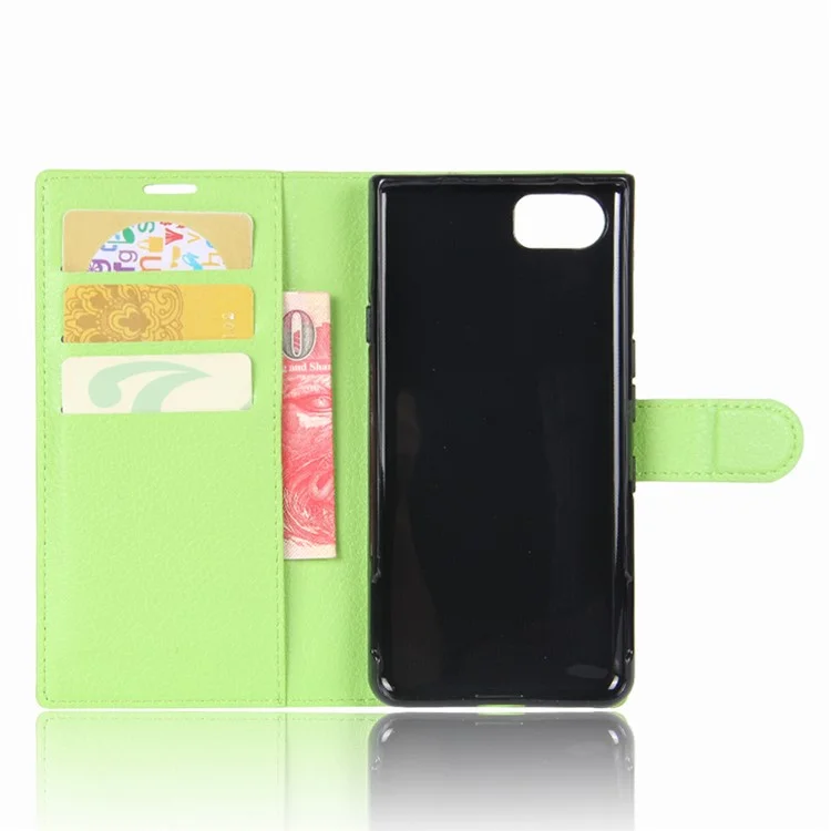 Litchi Grain Wallet Leather Mobile Phone Case for BlackBerry Keyone - Green