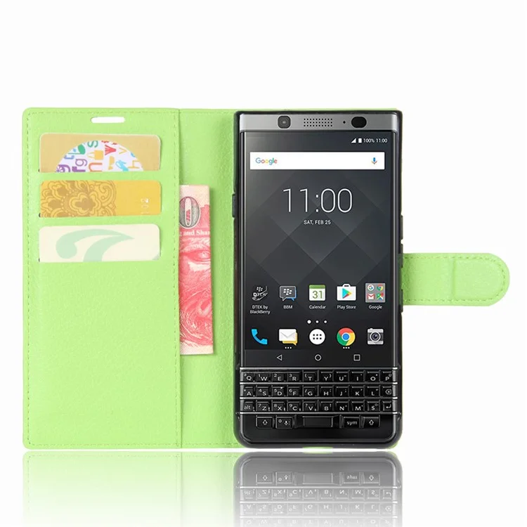 Litchi Grain Wallet Leather Mobile Phone Case for BlackBerry Keyone - Green