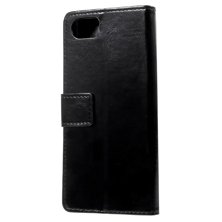 Crazy Horse Grain PU Leather Wallet Case with Stand for BlackBerry Keyone - Black