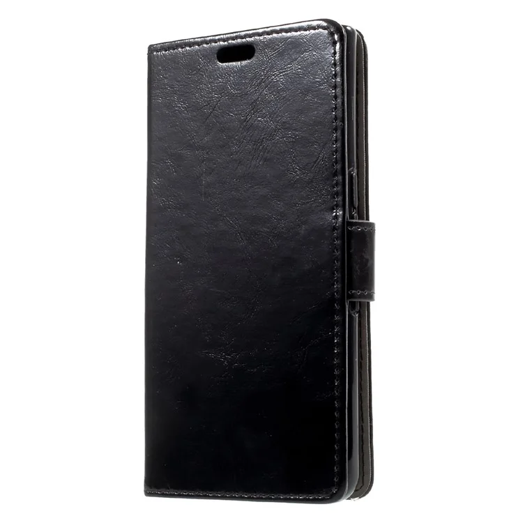 Crazy Horse Grain PU Leather Wallet Case with Stand for BlackBerry Keyone - Black