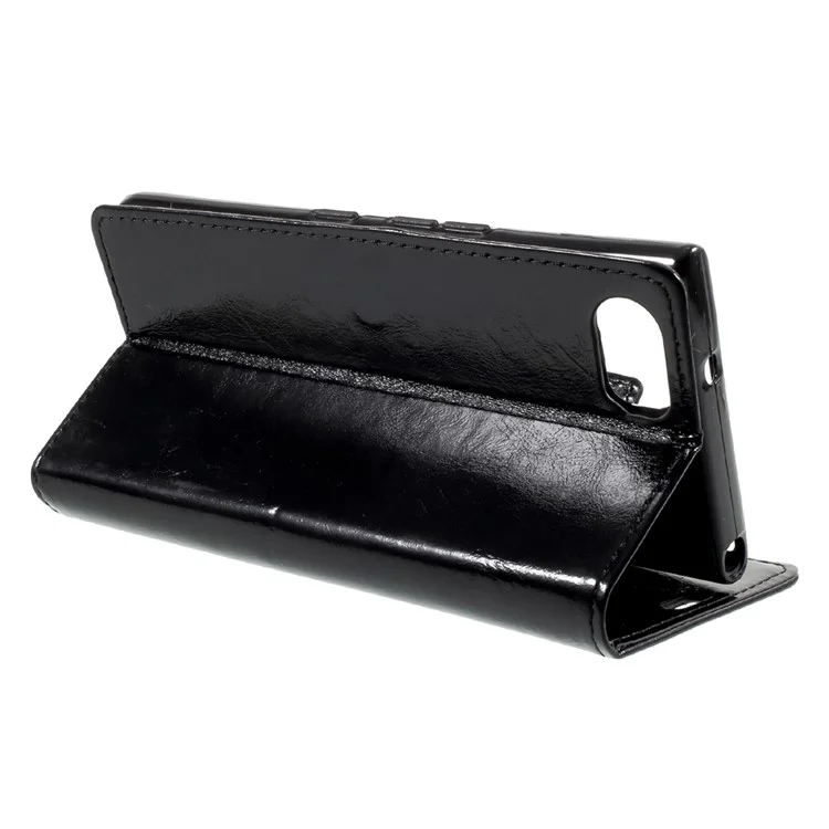 Crazy Horse Grain PU Leather Wallet Case with Stand for BlackBerry Keyone - Black