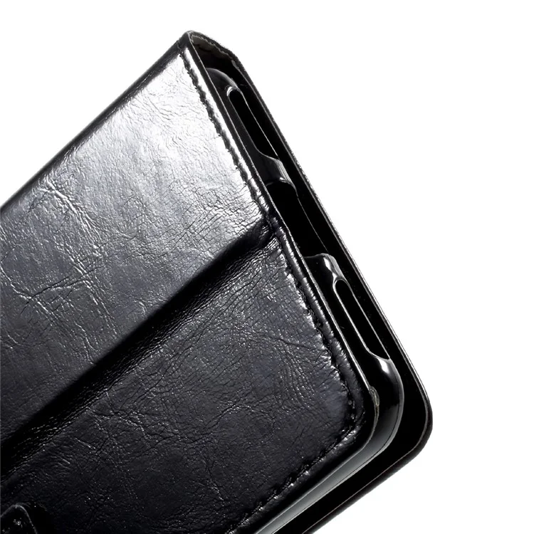 Crazy Horse Grain PU Leather Wallet Case with Stand for BlackBerry Keyone - Black