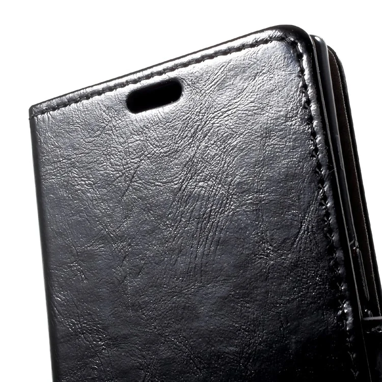Crazy Horse Grain PU Leather Wallet Case with Stand for BlackBerry Keyone - Black