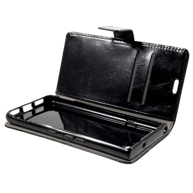Crazy Horse Grain PU Leather Wallet Case with Stand for BlackBerry Keyone - Black