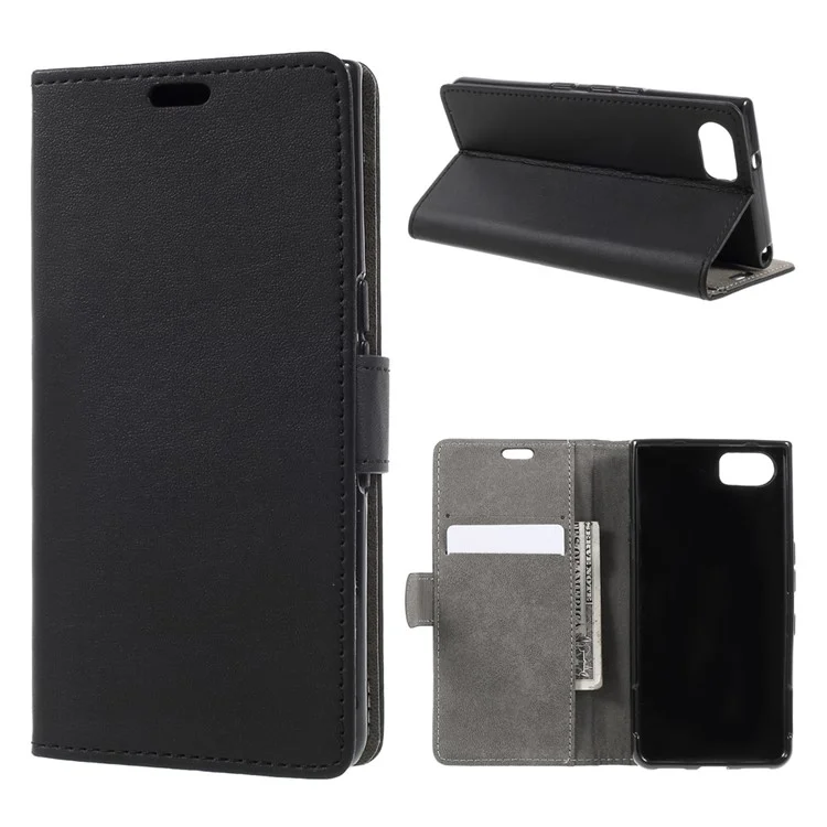 PU Leather Cover Wallet Stand Case for BlackBerry Keyone - Black