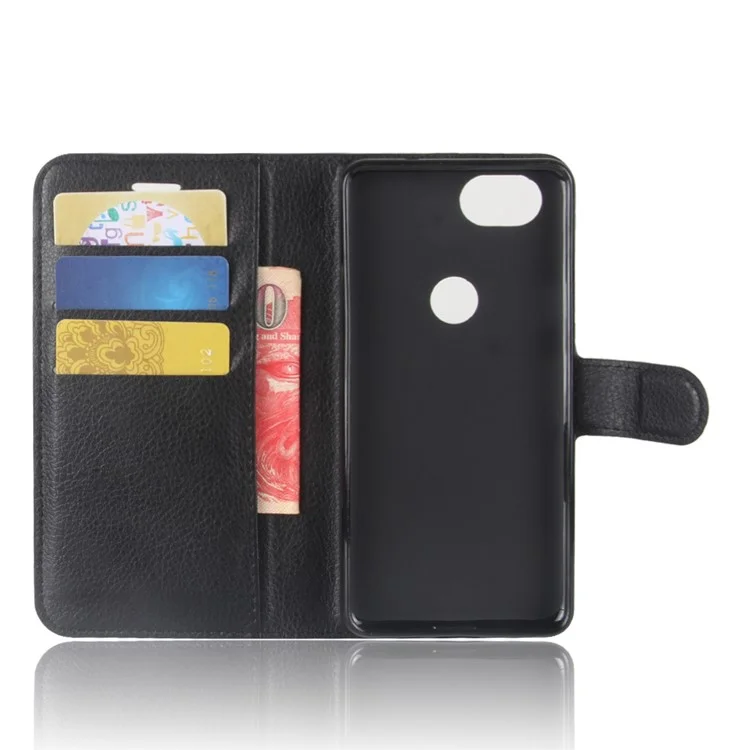 Litchi Skin Wallet Leather Stand Case for Google Pixel 2 XL - Black