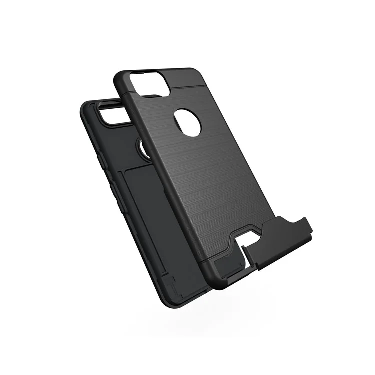 Brushed PC TPU Hybrid Kickstand Case with Card Slot for Google Pixel 2 - Black