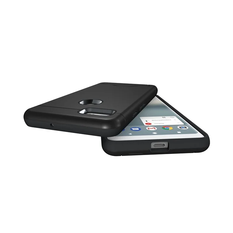 Brushed PC + TPU Hybrid Kickstand Case with Card Slot for Google Pixel 2 XL - Black