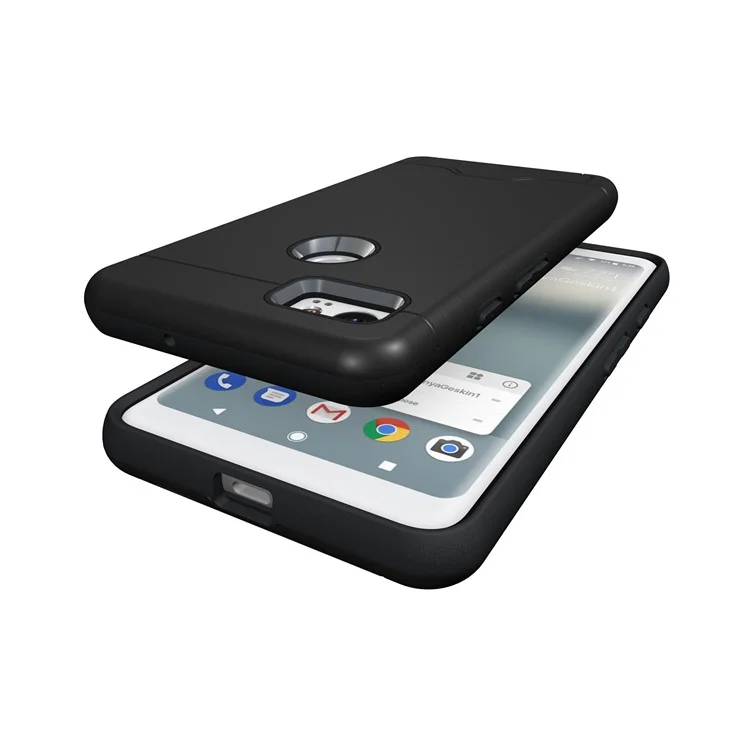 Brushed PC + TPU Hybrid Kickstand Case with Card Slot for Google Pixel 2 XL - Black