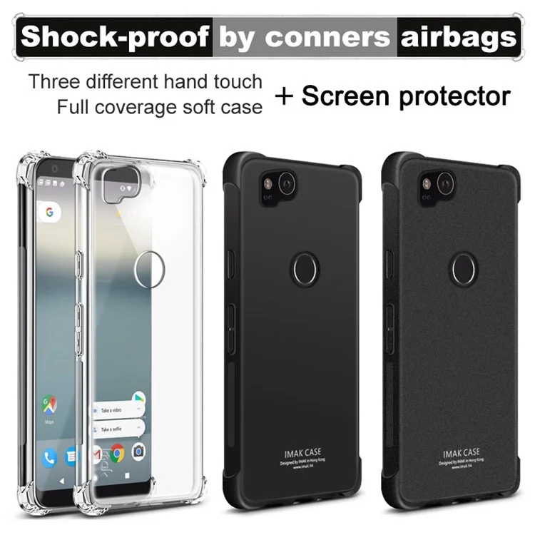 IMAK for Google Pixel 2 Skin Feel Airbag Shockproof TPU Mobile Cover + Screen Protector - Matte Black