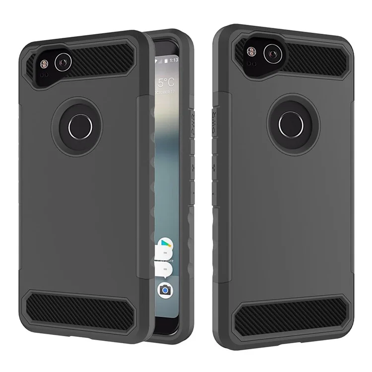 Carbon Fiber Texture PC + TPU Hybrid Back Cover for Google Pixel 2 - Black