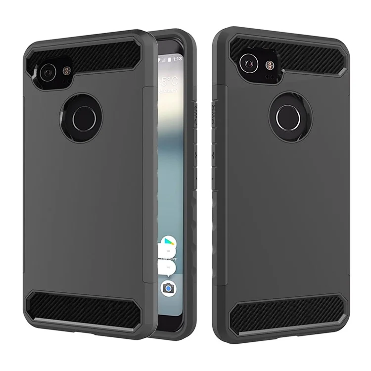 Carbon Fiber Texture PC + TPU Hybrid Cell Phone Cover for Google Pixel 2 XL - Black