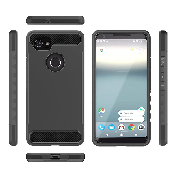 Carbon Fiber Texture PC + TPU Hybrid Cell Phone Cover for Google Pixel 2 XL - Black