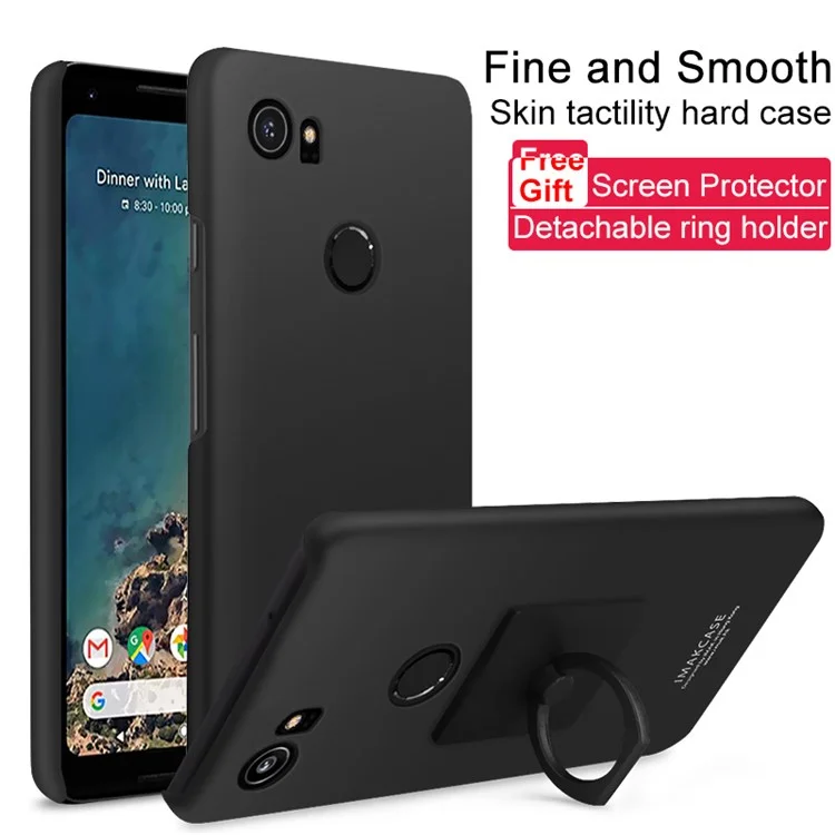IMAK Kickstand Ring Holder Matte PC Phone Case with Screen Protector for Google Pixel 2 XL - Metal Black
