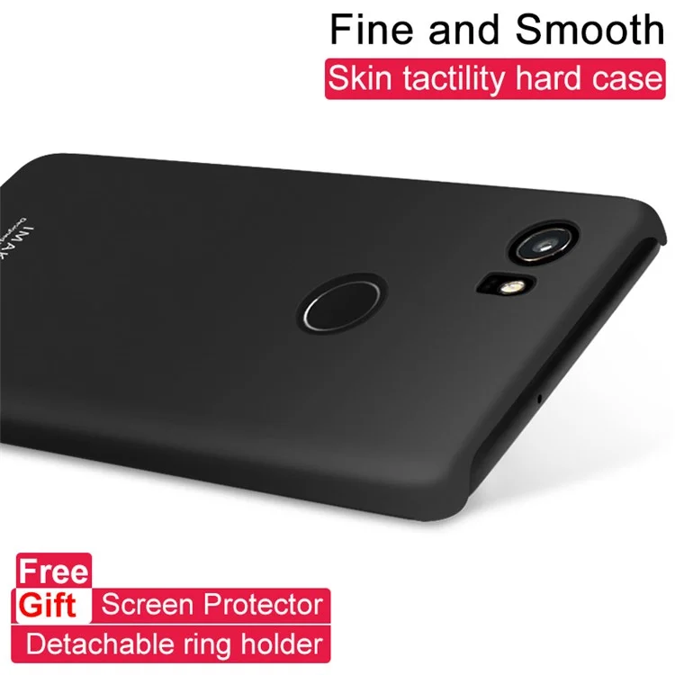 IMAK Kickstand Ring Holder Matte PC Phone Case with Screen Protector for Google Pixel 2 XL - Metal Black