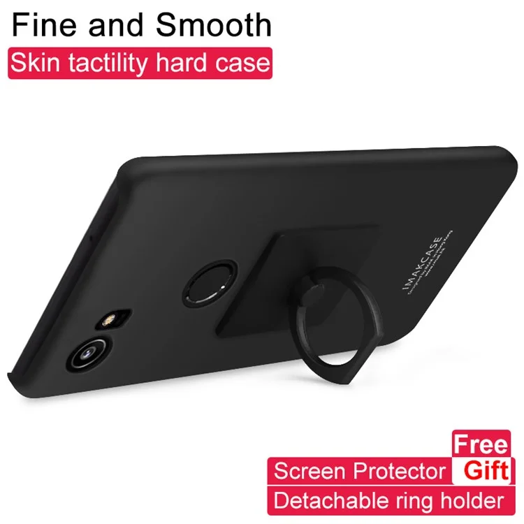 IMAK Kickstand Ring Holder Matte PC Phone Case with Screen Protector for Google Pixel 2 XL - Metal Black
