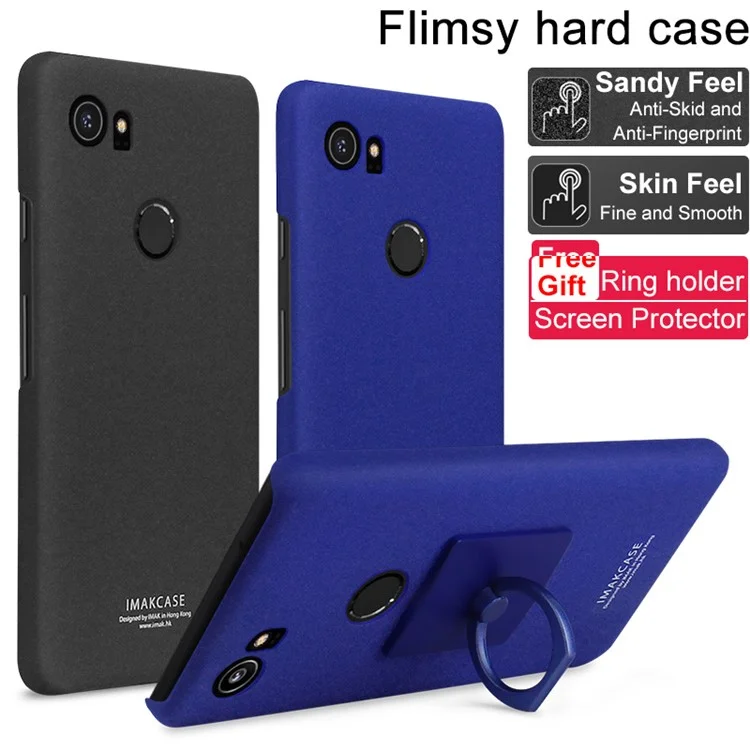 IMAK Kickstand Ring Holder Matte PC Phone Case with Screen Protector for Google Pixel 2 XL - Metal Black