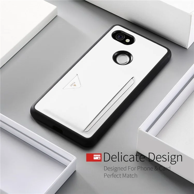 DUX DUCIS Pocard Series Card Pocket PU Leather Coated TPU Shell Case for Google Pixel 2 XL/XL2 - White