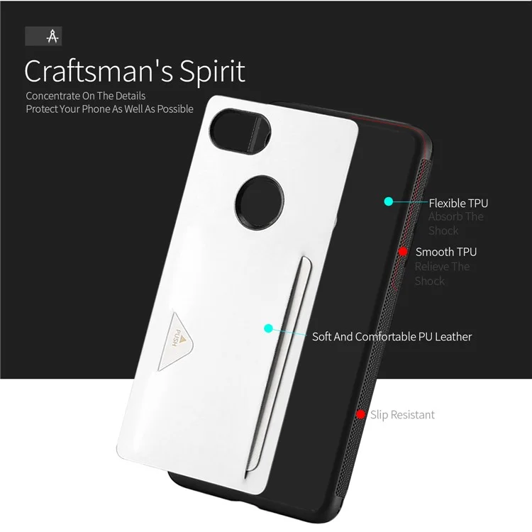 DUX DUCIS Pocard Series Card Pocket PU Leather Coated TPU Shell Case for Google Pixel 2 XL/XL2 - White