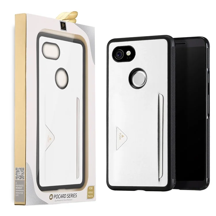 DUX DUCIS Pocard Series Card Pocket PU Leather Coated TPU Shell Case for Google Pixel 2 XL/XL2 - White