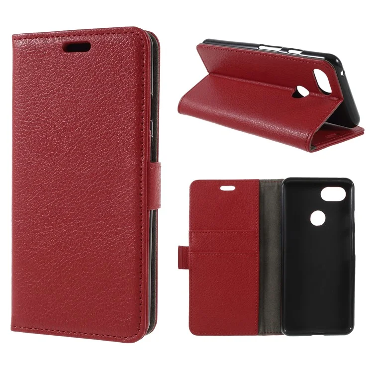 Litchi Texture Wallet Stand Magnetic Leather Mobile Phone Case for Google Pixel 3 - Red