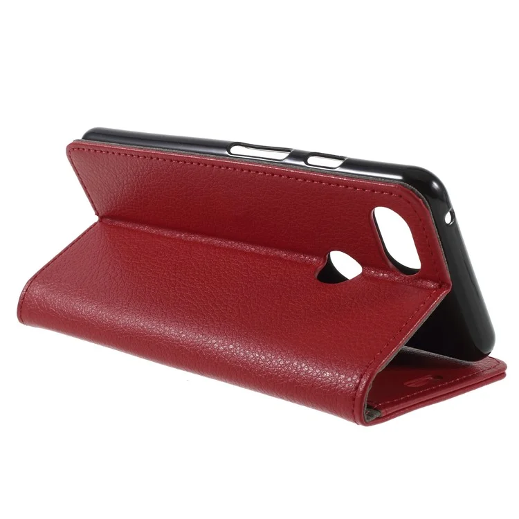 Litchi Texture Wallet Stand Magnetic Leather Mobile Phone Case for Google Pixel 3 - Red