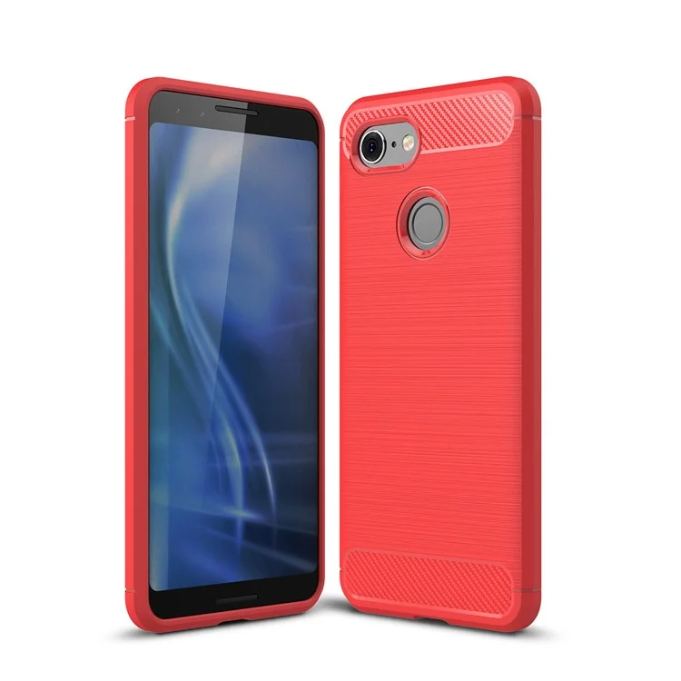 Carbon Fibre Brushed TPU Mobile Phone Case for Google Pixel 3 - Red