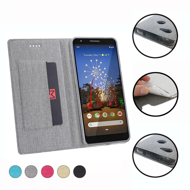 VILI DMX Cross Texture Leather Stand Case with Card Slot for Google Pixel 3a XL - Grey