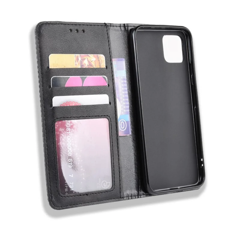 Auto-absorbed Vintage Style PU Leather Wallet Phone Shell Case for Google Pixel 4 - Black