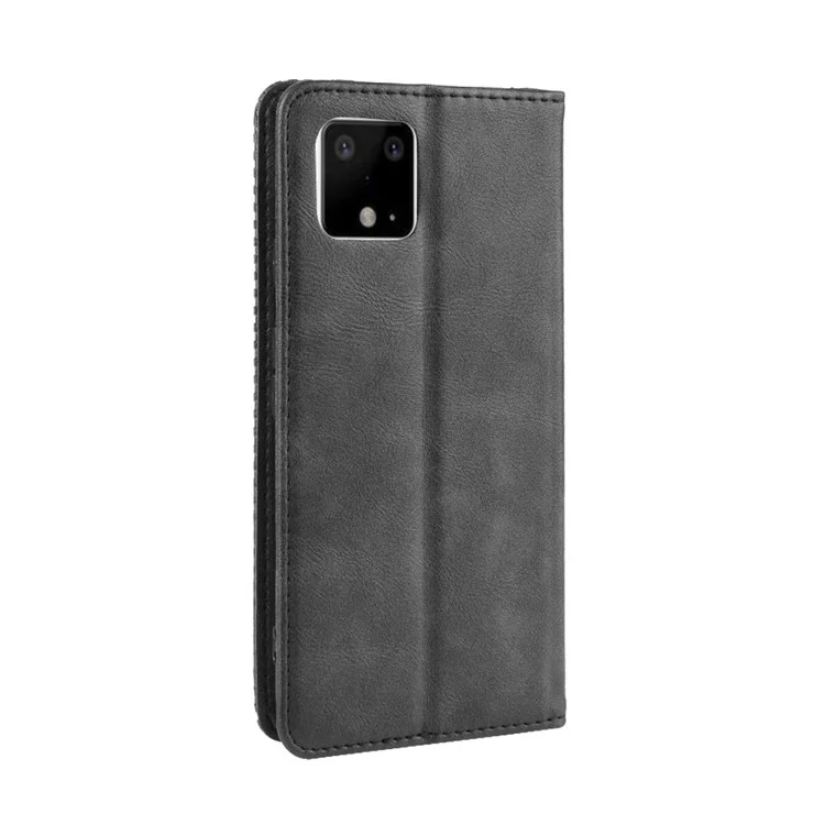 Auto-absorbed Vintage Style PU Leather Wallet Phone Shell Case for Google Pixel 4 - Black